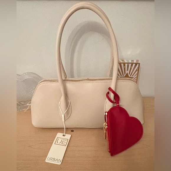 Urban Expressions Handbags - Urban Expressions Oatmilk Double Handle Handbag with Red Heart Zipper Pouch NWT